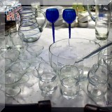 K19. Glass punch bowl and cups. 